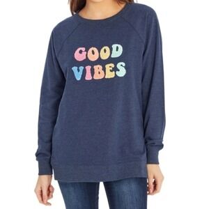 Wildfox Good Vibes‎ Sweatshirt M Navy Blue Chenille Graphic Rainbow Pride Retro